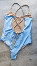 Load image into Gallery viewer, Crossed back swimsuit light blue