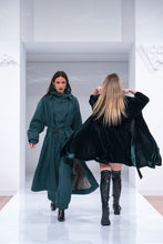 Load image into Gallery viewer, Long dark green velvet coat