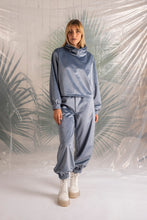 Load image into Gallery viewer, Grey/ Blue velvet elastic pants