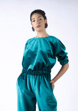 Load image into Gallery viewer, Petrol blue velvet sofi blouse
