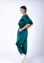 Load image into Gallery viewer, Petrol blue velvet trackpants