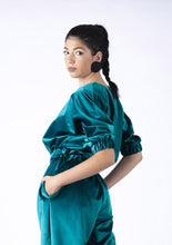 Load image into Gallery viewer, Petrol blue velvet sofi blouse