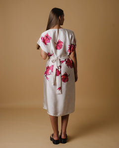 Belted printed silky dress