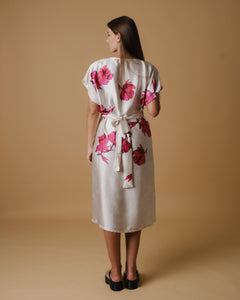 Belted printed silky dress