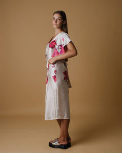 Belted printed silky dress