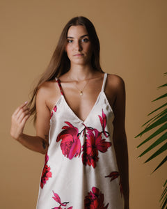 Slip dress in silk printed