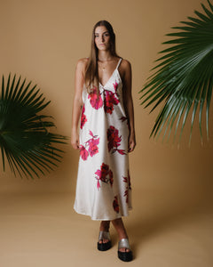 Slip dress in silk printed