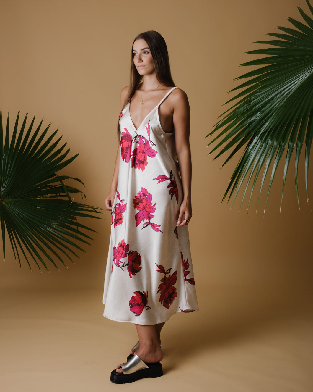 Slip dress in silk printed