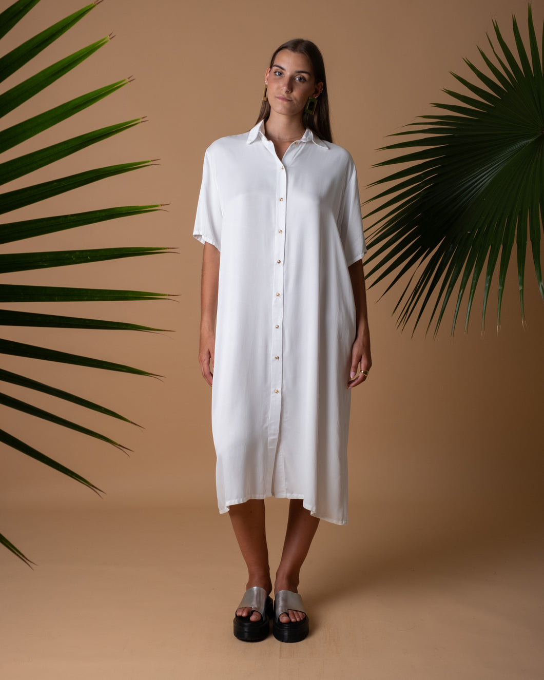 Viscose white long dress shirt