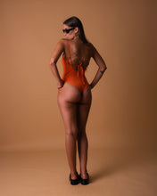 Load image into Gallery viewer, Orange &amp; Bright grey swimsuit
