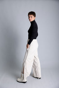 Button stripped velvet pants