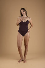 Load image into Gallery viewer, Reversible swimsuit in Bronwn and lilac
