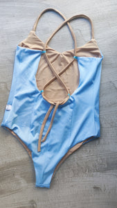 Crossed back swimsuit light blue