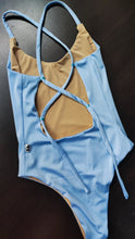 Load image into Gallery viewer, Crossed back swimsuit light blue
