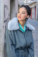 Load image into Gallery viewer, Chess printed bomber jacket with rabbit fur

