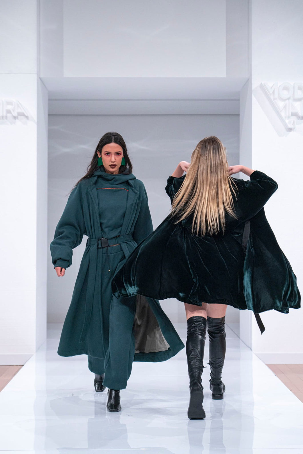 Long dark green velvet coat