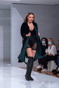 Long dark green velvet coat