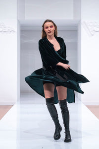Long dark green velvet coat