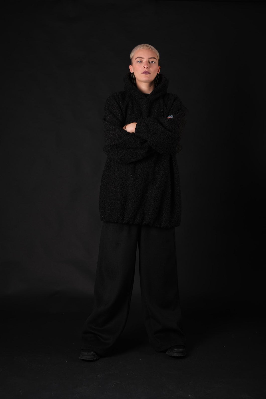 Hoodie in astrakhan wool