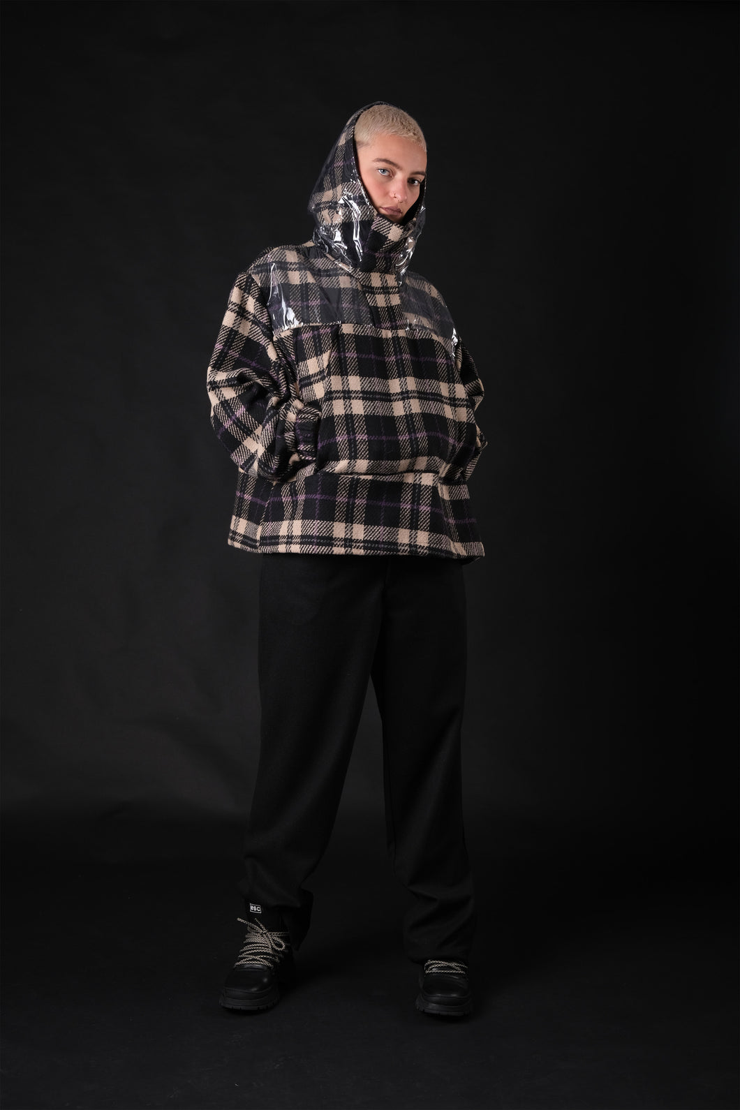 Hoodie in chess wool