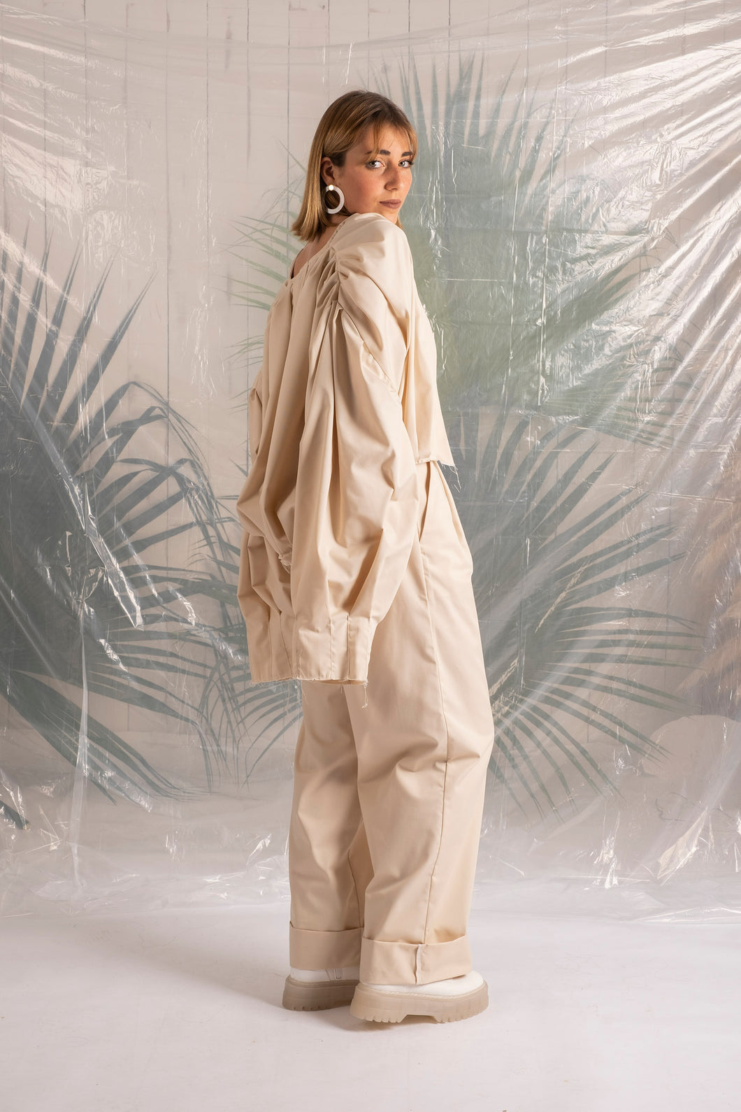All pleated nude bomber