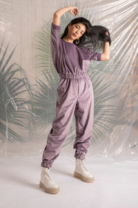 Lilac velvet trackpants