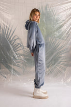 Load image into Gallery viewer, Grey/ Blue velvet elastic pants

