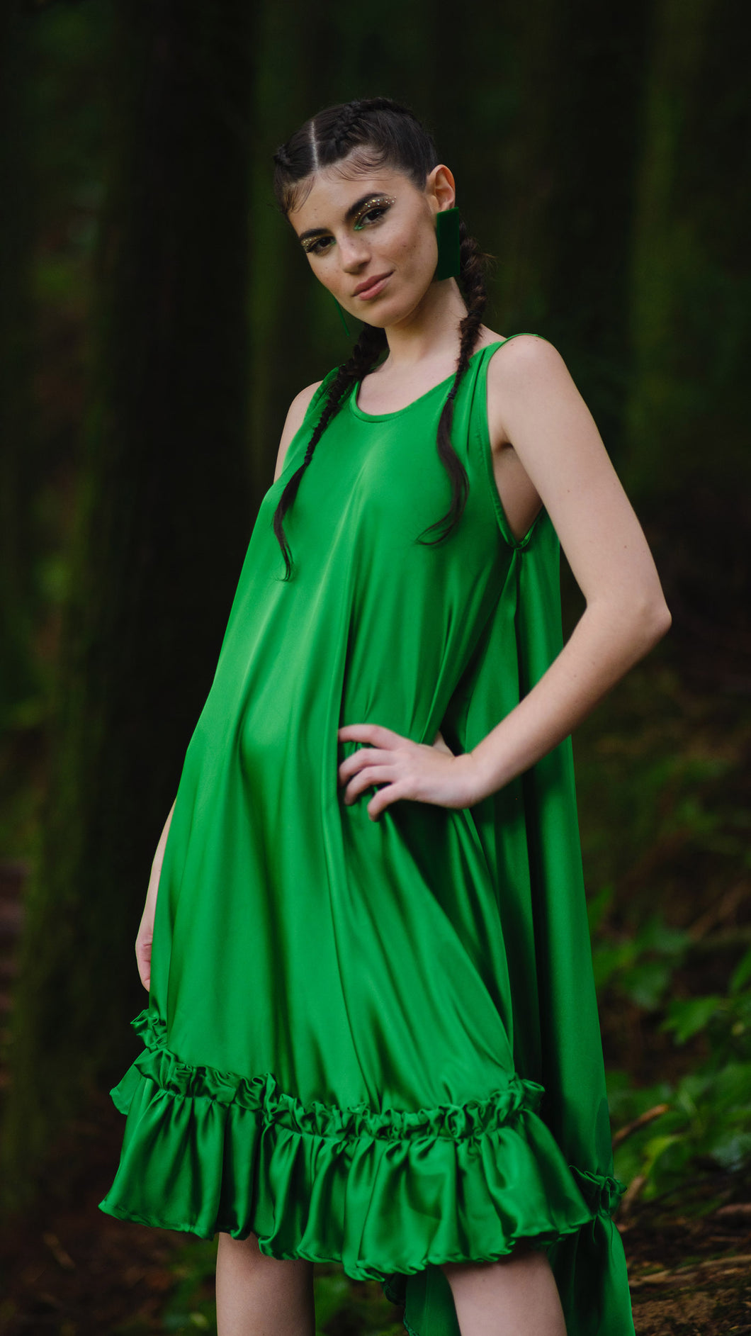 Ruffled circle green dress