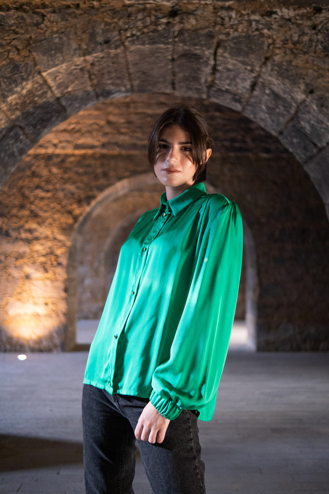 Green pleated janis shirt