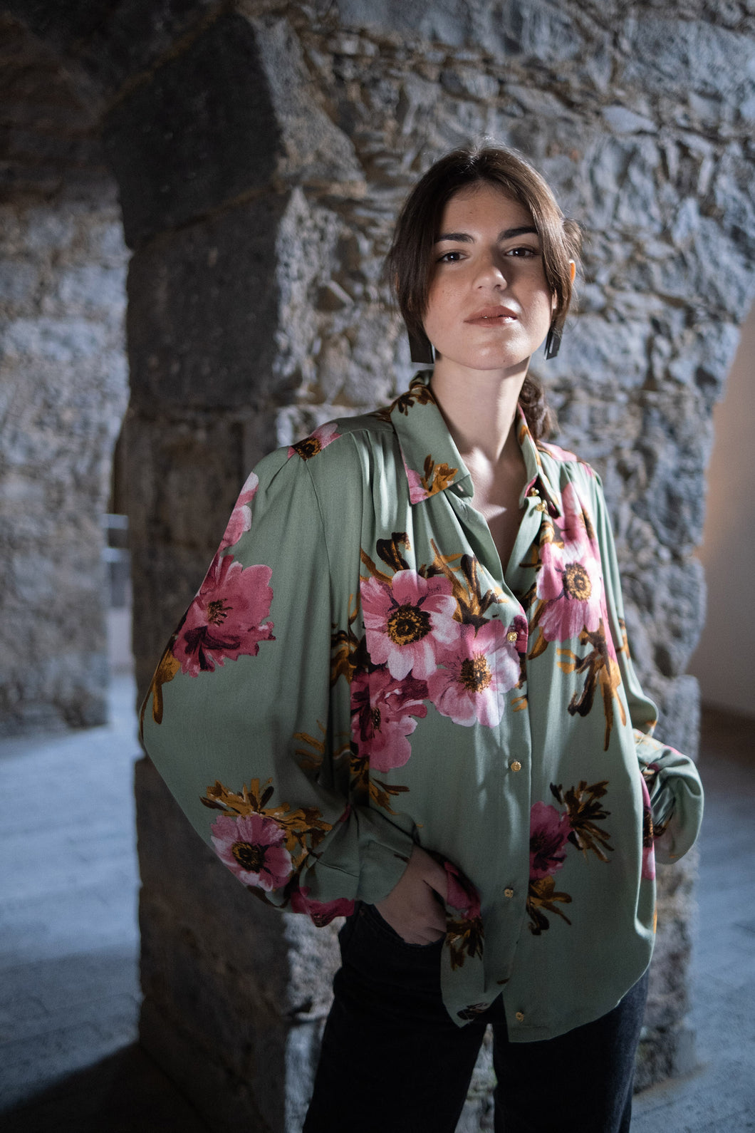 Pleated Janis flower shirt