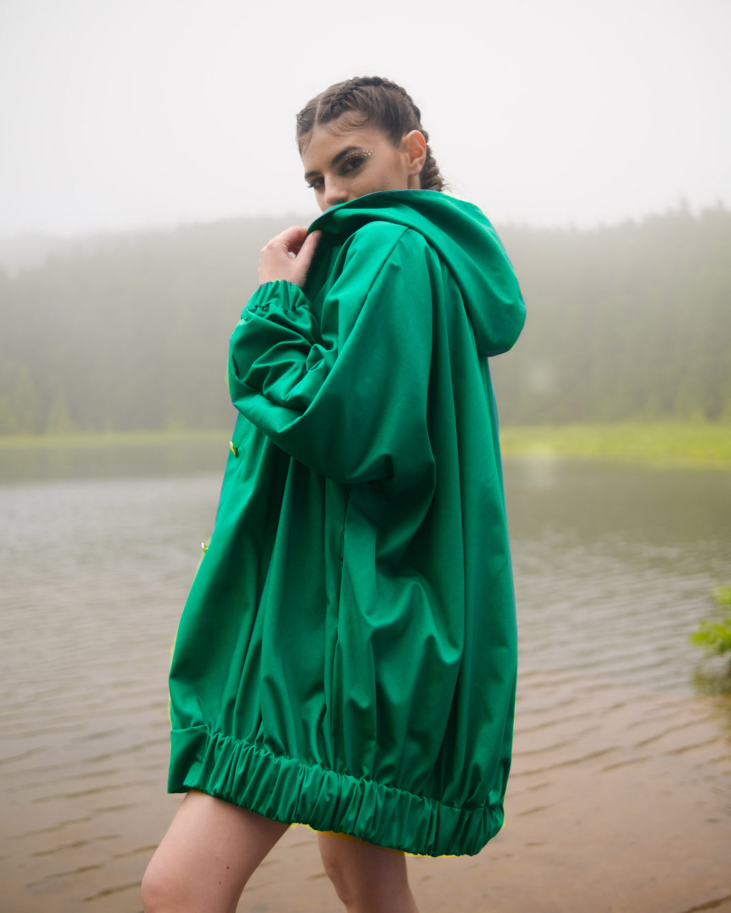 Pleated bomber jacket green and black