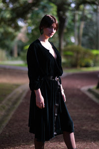 Long dark green velvet coat