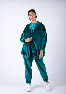 Petrol blue velvet big bomber jacket