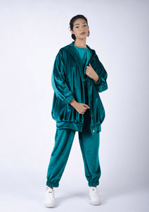 Petrol blue velvet big bomber jacket