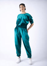 Load image into Gallery viewer, Petrol blue velvet trackpants
