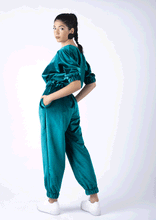 Load image into Gallery viewer, Petrol blue velvet trackpants
